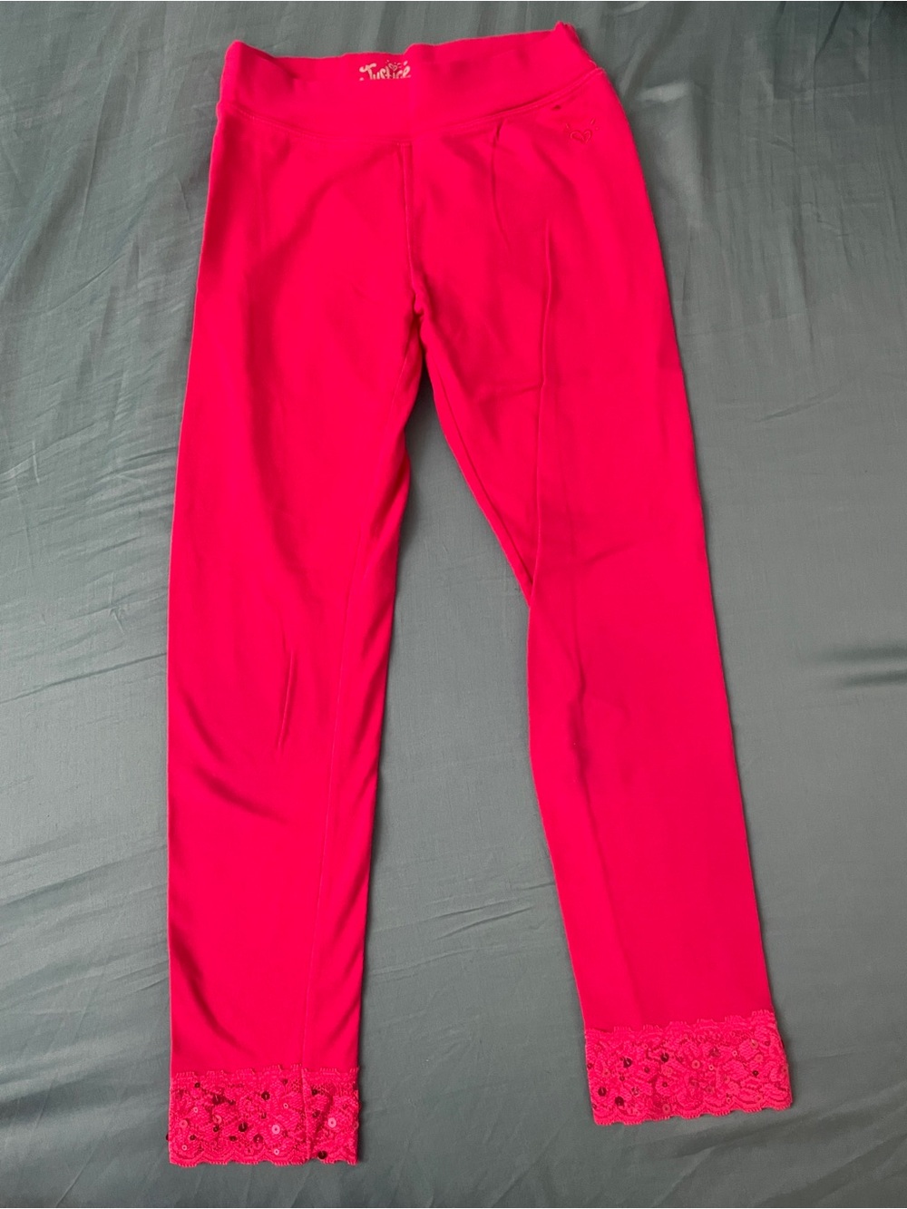 Justice Hot Pink Lace-Hem Leggings